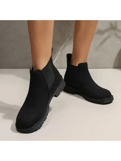 miaoguan Женская обувь Botas, замшевые ботильоны, черные ботинки «Чел, черный, фото 2