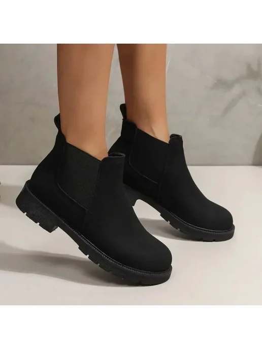 miaoguan Женская обувь Botas, замшевые ботильоны, черные ботинки «Чел, черный, фото 3