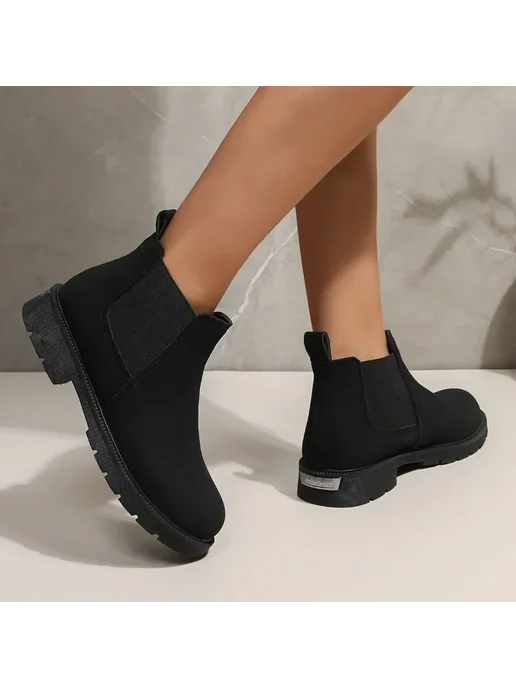 miaoguan Женская обувь Botas, замшевые ботильоны, черные ботинки «Чел, черный, фото 4