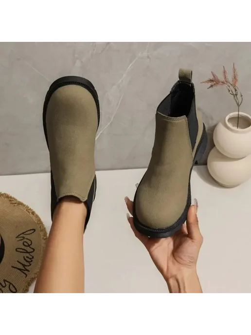 miaoguan Женская обувь Botas, замшевые ботильоны, черные ботинки «Чел, черный, фото 7
