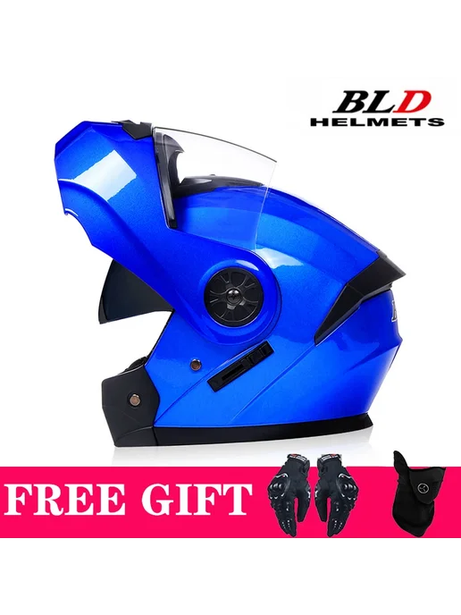 BLD Мотоциклетный шлем с двумя линзами, внутренний козырек, безо, синий