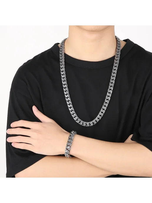 KALEN Цепочка из нержавеющей стали 12 мм для мужчин Necklace, серый, фото 3