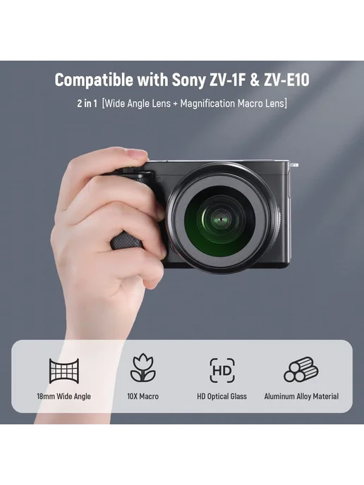 NEEWER Зум-объектив 18 мм + Макрообъектив 10х для Sony ZV-1F, вариант, фото 6