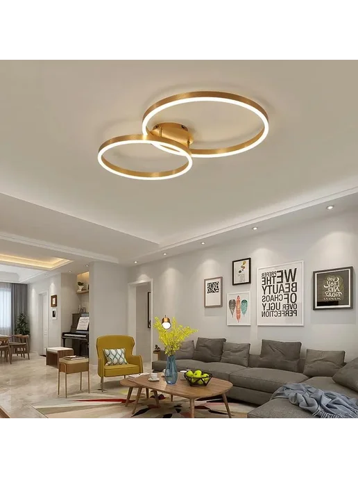 MAVELAI Золотистая LED люстра 56W, 78x50x12cm, 2rings 40 50cm, 56 Вт, фото 5