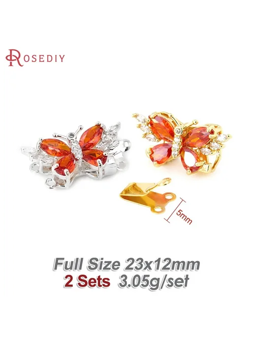 Rosediy Застежки-бабочки 23x12 мм, оранжевые, с цирконами, 23x12 мм