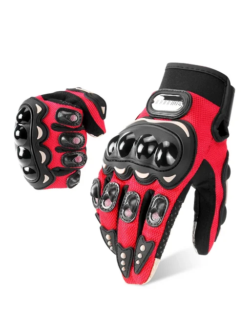 HEROBIKER Мотоциклетные кожаные перчатки с отверстием, мужские перчатк, красный