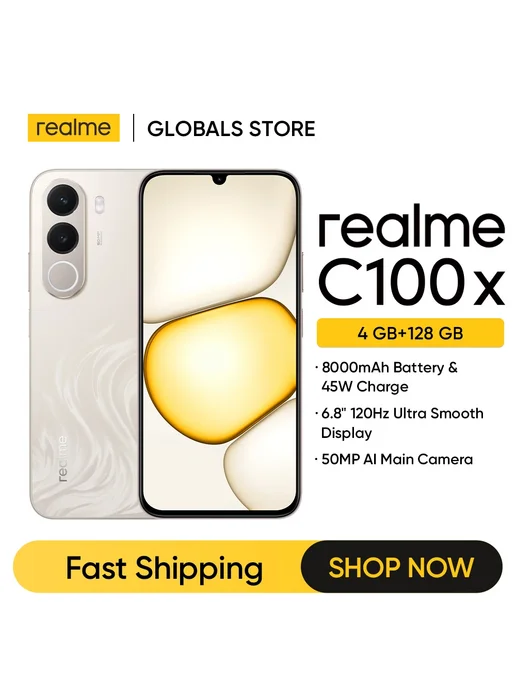 Смартфон realme C100x 4/128 ГБ, желтый
