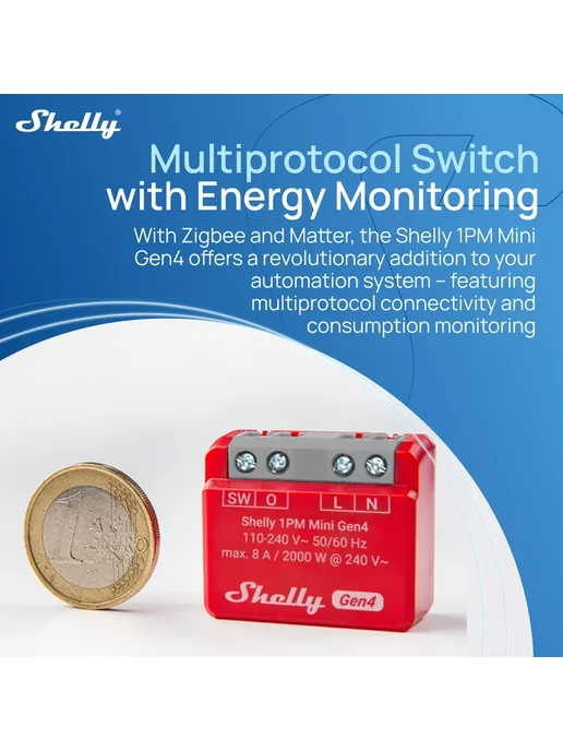 Shelly 1 Gen4 Zigbee Wi-Fi Smart Switch, 1 Pcs, 1 шт, фото 4