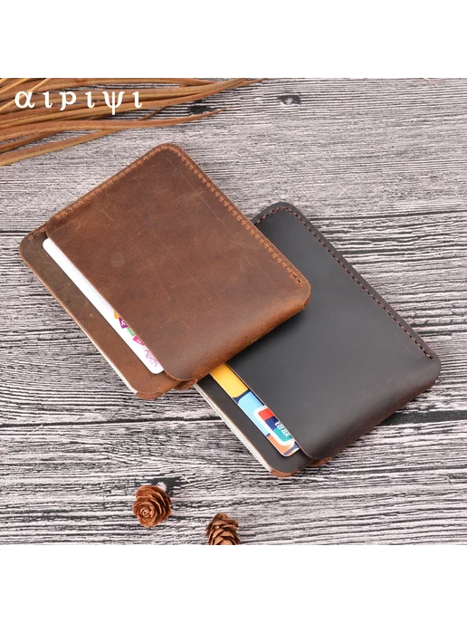 AIGUONIU Винтажный тонкий кожаный кошелек мини-держатель brown, коричневый, фото 6