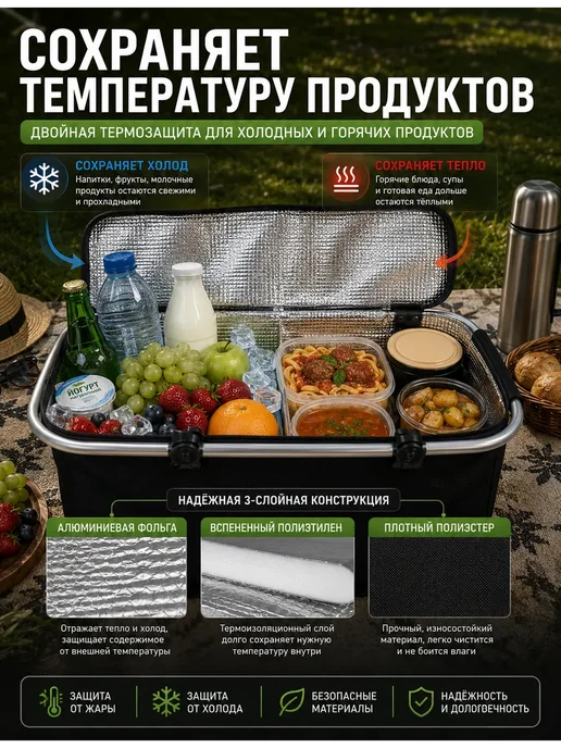 Novalin New Термосумка корзина складная для пикника 30 л*, 30 л, фото 2