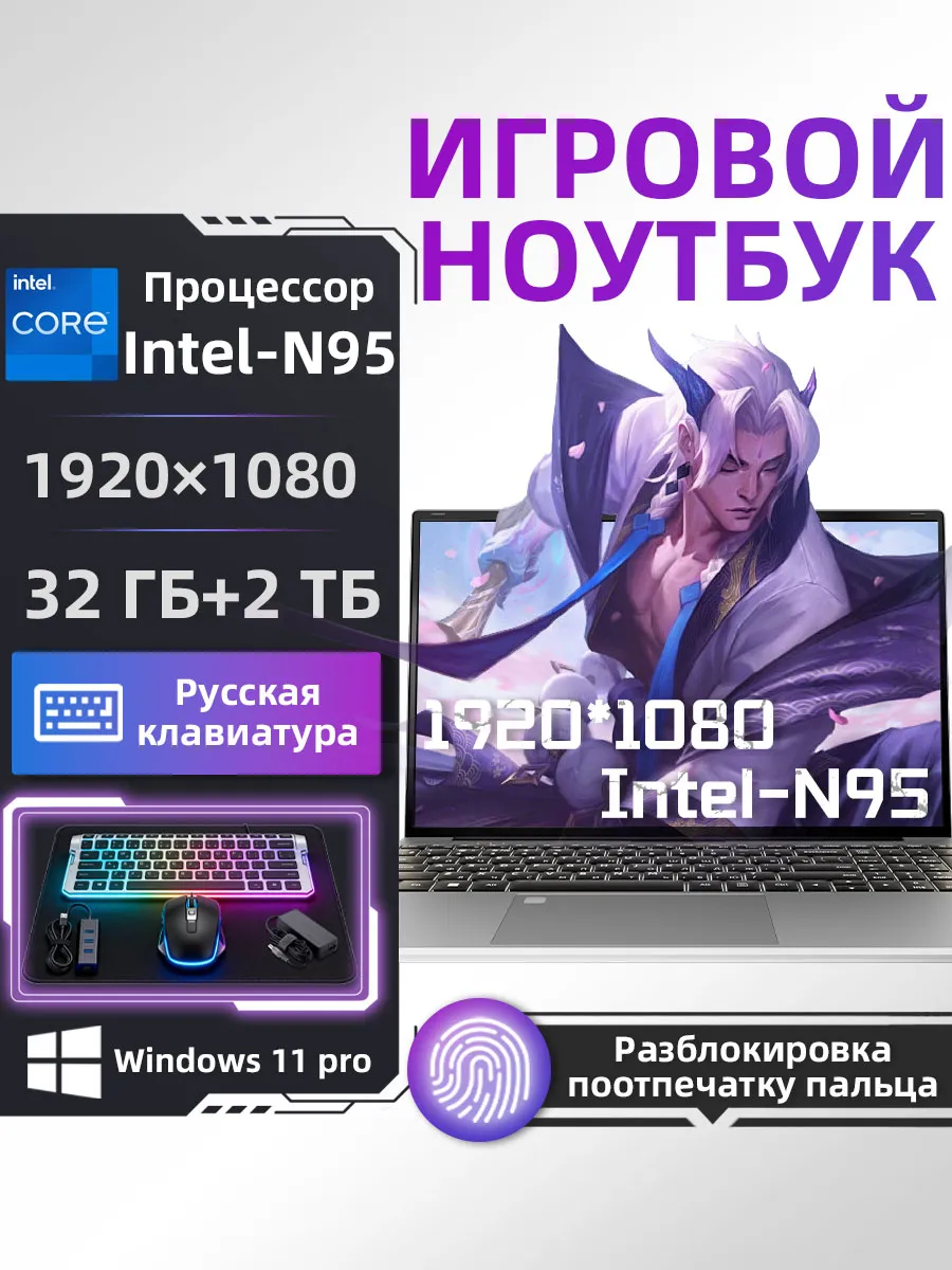 Ноутбук для работы и учебы 4 ядра 15,6" IPS 32 2048 GB