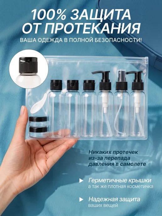 TESFE Набор флаконов 100 мл дорожный, косметический дозатор, 100 мл, фото 2