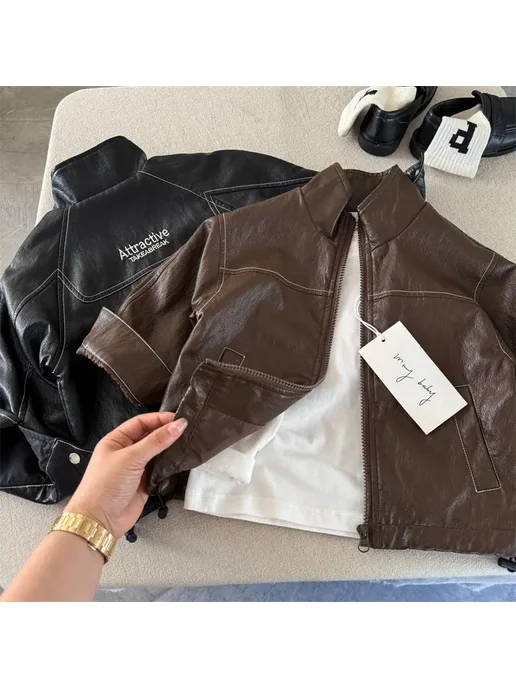 Нет бренда Детские кожаные кардиганы Tommy Hilfiger, коричневый, фото 2