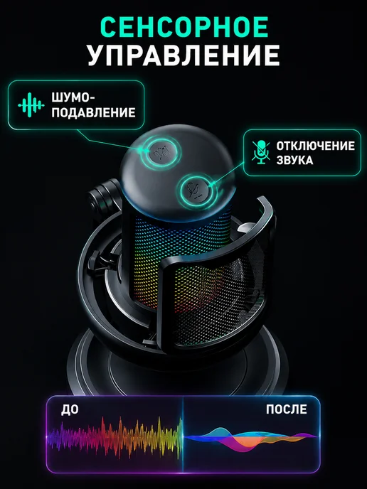 7-electronics Микрофон для ПК игровой USB на подставке, черный, фото 3