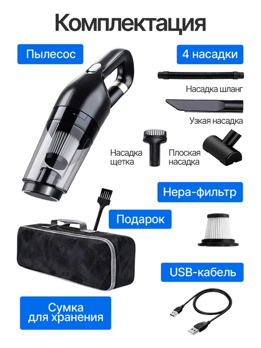 ANVANTE Пылесос для автомобиля беспроводной мощный, черный, фото 6