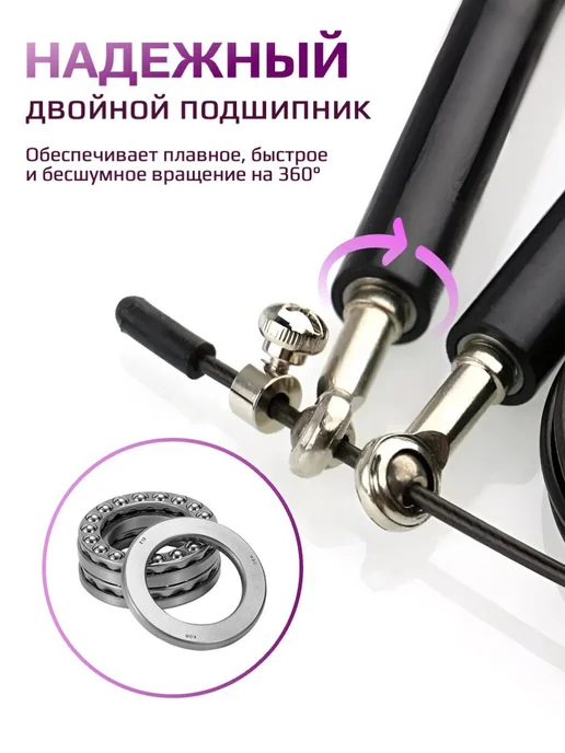 Скакалка скоростная AnGoal скакалка для фитнеса, гимнастики, фиолетовый, фото 3