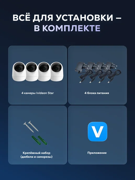 ivideon Комплект видеонаблюдения Wi-Fi на 4 камеры Star, белый, фото 3