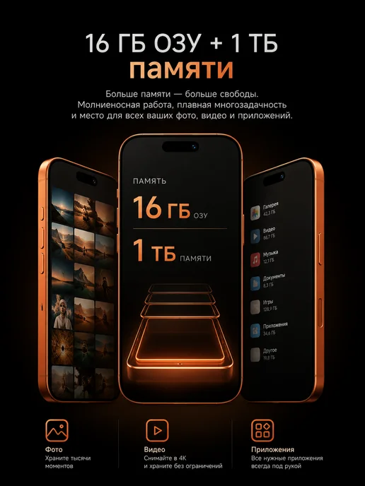 Смартфон Pro Max Honur 600 I17 Pro Max 16/1024 ГБ, оранжевый, фото 7