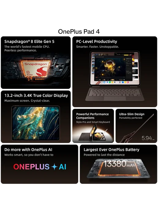 OnePlus Планшет Pad 4, 13.2", 12 256ГБ, Wi-Fi, Android, 256 ГБ, фото 3