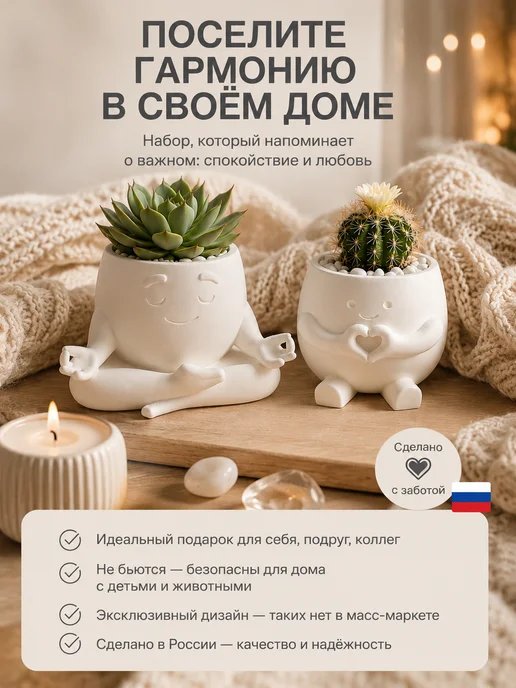 Набор кашпо для цветов комнатных маленькое Эмоции, белый, фото 4