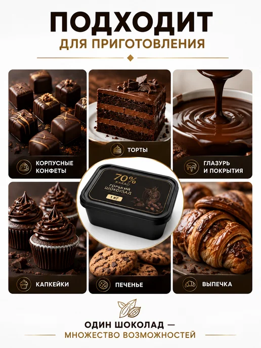 Шоколад "Горький" 90% 1 кг, 1 кг, фото 3