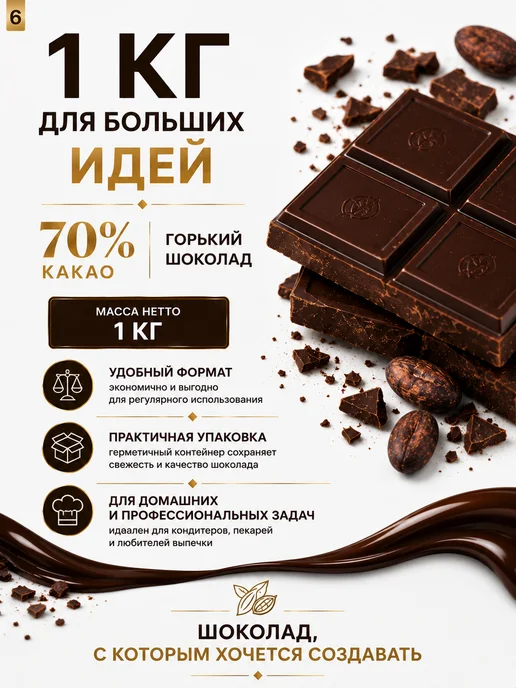 Шоколад "Горький" 90% 1 кг, 1 кг, фото 7
