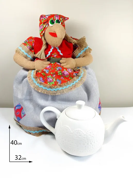 Грелка на заварочный чайник Баба Яга, красный